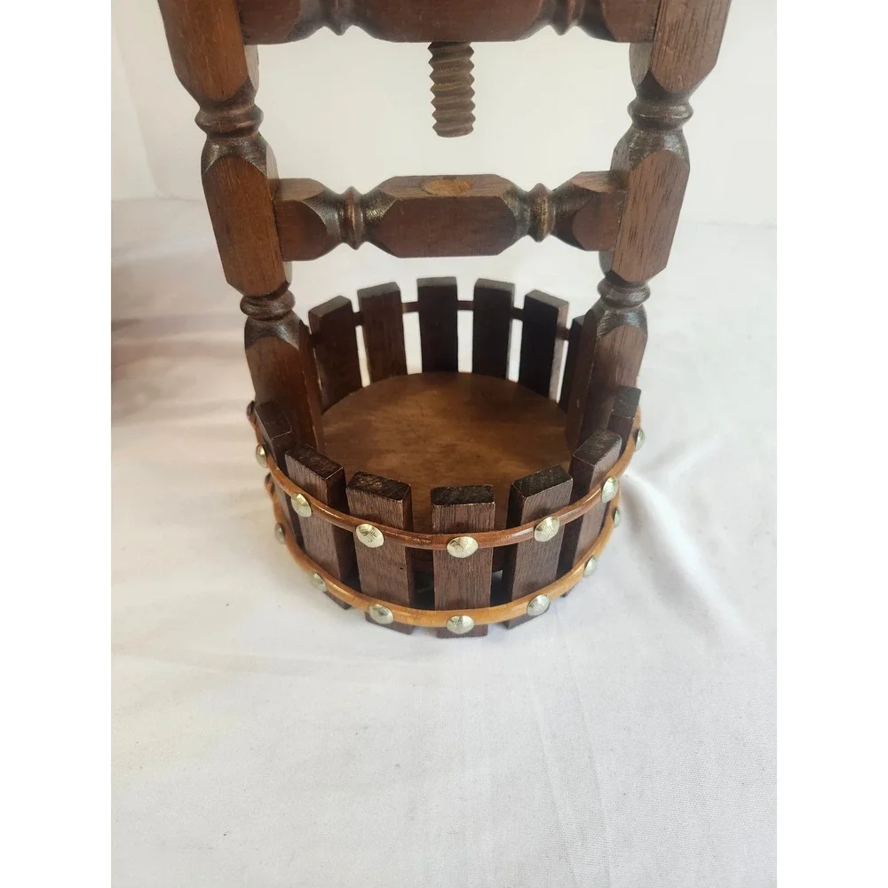 Vintage Houston Foods Wishing Well Wooden Nutcracker Screw Press Barrel Design